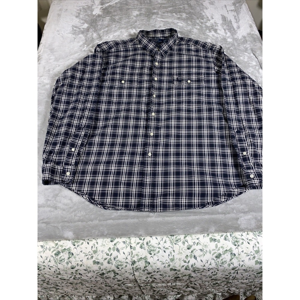 Polo Ralph Lauren Men's XXL Plaid Button Down Shirt 2 Pocket Classic Fit Black W